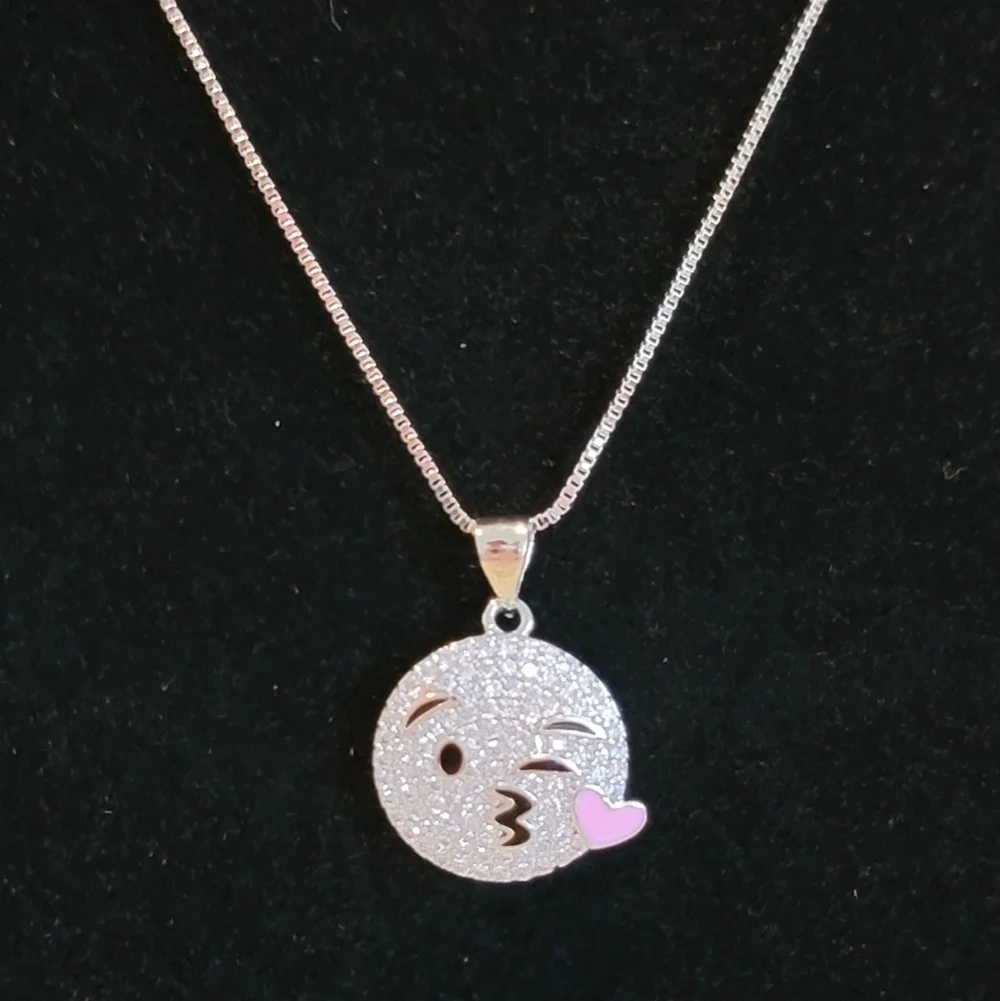 18kt White Gold Plated Emoji Pendant Necklace